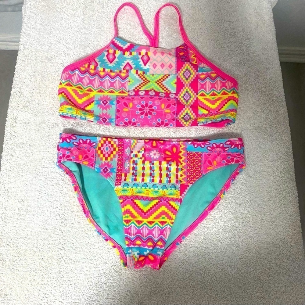 Wonder Nation Girls Swimsuit Color Blue/Pink Size Large 10/12 Swimming